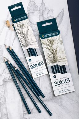 ВКФ Эскиз 8B-1700 Набор графитных карандашей заточенный ассорти 16 х 8 шт. 12М(12B), 10М(10B), 8М(8B), 6М(6B), 4М(4B), 2М(2B), М(B), ТМ(HB)