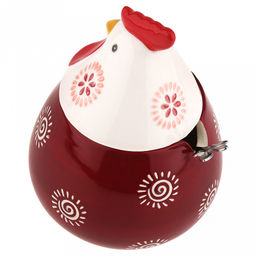 Банка для специй фарфоровая Петушок 460мл, д8-10,5см, h8,2см, с выемкой для ложки, общая h14,7см, металлическая ложка Веточка 12,3см, бордовый/молочный с орнаментом (Китай) - Домашняя мода фото 7