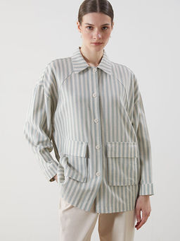 ?izgili Oversize Keten Kar???ml? Kad?n G?mlek Ceket
