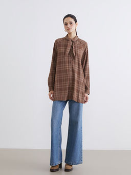 Fular Yaka Ekose Kad?n G?mlek Tunik