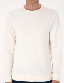 Ekru 3 _plik Regular Fit Bisiklet Yaka Basic Sweatshirt