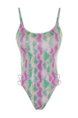 Hayvan Desenli Yuvarlak Yaka Biyeli High Leg Mayo TBESS23MA00118