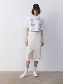 CONTE Юбка прямого кроя из футера с разрезом LU 2592 off-white - Conte elegant фото 7