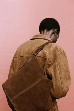 ASYMMETRIC SOFT SPLIT SUEDE BUCKET BAG