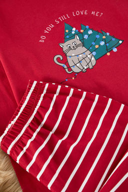 Trendyolmilla Kad?n Couple/Cift Bej %100 Pamuklu Cizgili Y?lbas? Temal? Orme Pijama Tak?m? THMAW25PT00164  фото 2