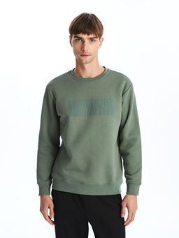 Bisiklet Yaka Bask?l? Erkek Kal?n Sweatshirt