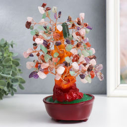 Бонсай декоративный «Разноцветное денежное дерево в овальном горшке», 196 камней, 23×9.5×19 см