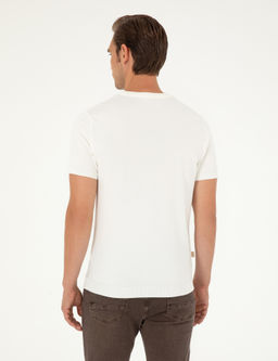 Ekru Slim Fit Bisiklet Yaka Triko Ti__rt