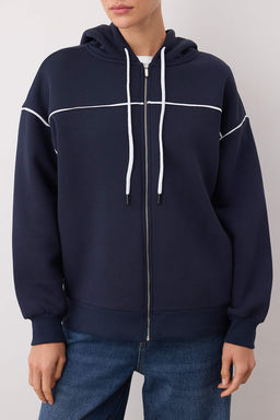 Lacivert Kapusonlu ve Biye Detayl? Oversize/Genis Kal?p Orme Sweatshirt TWOAW26SW00106 - Trendyolmilla фото 3