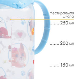 Бутылочка для кормления M&B «ТРЕНД. Песики», классическое горло, с ручками, от 3 мес., 250 мл., цилиндр, голубой