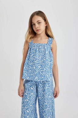 K?z Cocuk Desenli Ask?l? Bluz