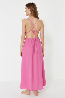 TRENDYOLMILLA Siyah Maxi Dokuma Buzgulu S?rt Dekolteli Plaj Elbisesi TBESS23EL00063  фото 22