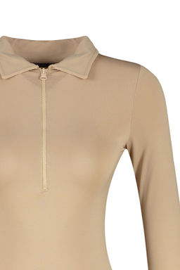 Bej Fermuar Yaka Detayl? C?tc?tl? Esnek Orme Body TWOAW24BD00005