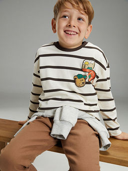 Bisiklet Yaka Bask?l? Uzun Kollu Erkek ?ocuk Ti??rt