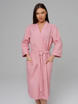 Женский укороченный вафельный халат с планкой пудрово-розовый В-11 (102) - Росхалат фото 3