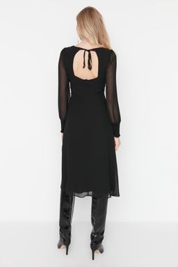 Trendyolmilla Siyah Midi Astarl? Korsaj Detayl? Dokuma Elbise TWOAW23EL01050