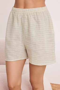 Bej %100 Pamuklu Cizgili Muslin Dokuma Pijama Tak?m? THMSS26PT00135