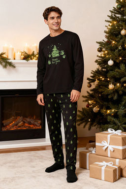 Siyah Regular Fit Y_lba__ _rme %100 Pamuk Pijama Tak_m_ TMNAW24PT00021 - Trendyolmilla фото 2