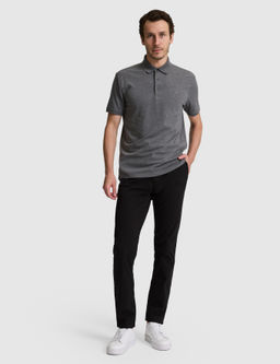 Koyu Gri Slim Fit Pamuk Kar___ml_ D__meli Polo Yaka Basic T-shirt