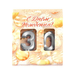 Свеча в торт юбилейная Грань (набор 2 в 1), цифра 30, серебряный металлик, 6,5 см - Страна карнавалия фото 4