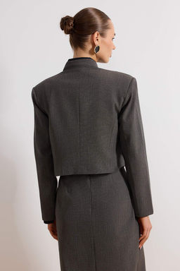 Antrasi Dugme Detayl? Crop Astarl? Vatkal? Blazer Ceket TWOSS26BC00023 - Trendyolmilla фото 4