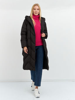 Пуховик женский черный длины миди