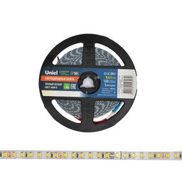 ULS-2835-120LED/m-8mm-IP20-DC24V-9,6W/m-5M-3000K Гибкая светодиодная лента на самоклеящейся основе. Катушка 5 м. в герметичной упаковке. Белый свет (3000K). ТМ Uniel.