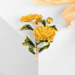 Брошь Цветы календула, цвет желто-зеленый в золоте