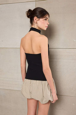 Teen Siyah Fitted/Vucuda Oturan Boyundan Baglamal? Buzgulu Paper Touch Orme Bluz TWOSS26BZ00274