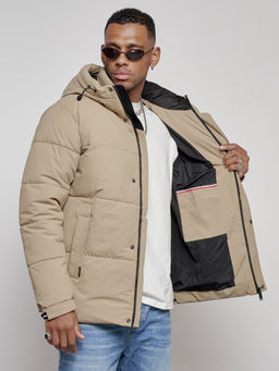 Куртка молодежная мужская зимняя с капюшоном бежевого цвета 8356B - Wonderrman фото 14