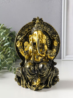 Сувенир полистоун "Ганеша в шароварах, на троне" золотая бронза 11,3х12,2х17,2 см