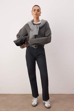 Siyah Yuksek Bel Straight Smoke Jeans TWOAW26JE00158 - Trendyolmilla фото 7