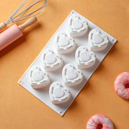 Форма для муссовых десертов Доляна Сердце, силикон, 29?17?4.3 см, 8 ячеек (5.5?6.2?3.5 см), белая