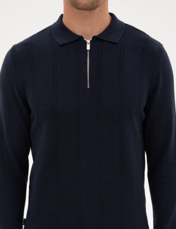 Lacivert Slim Fit Polo Yaka Fermuarl_ Triko Kazak - Pierre cardin фото 6