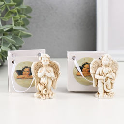 Цена за 2 шт. Сувенир полистоун "Ангелочек и цветок" МИКС 2,5х4,2х5,5 см