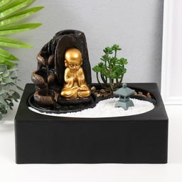 Фонтан настольный, японский сад камней «Маленький хотей: Гармония», от сети с подсветкой, 29×21×22 см