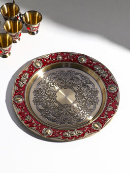 Набор посуды сувенирной: чайный кувшин, 6 бокалов, поднос Стамбул. Розы и узоры, красный с золотом