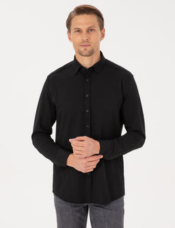 Siyah Esnek Slim Fit _izgili Uzun Kollu G_mlek