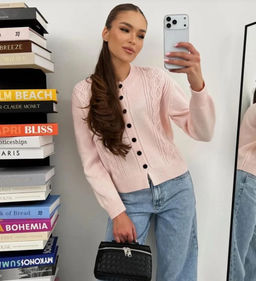 K13726 Кардиган (вязаный трикотаж) РОЗОВЫЙ