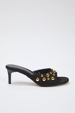 Trendyolmilla Shoes Siyah Alt?n Trok Tasl? Suet Kad?n Kitten Topuklu Terlik TAKSS25TO00099  фото 4