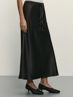 Сатиновая юбка миди с поясом на кулиске / Zarina  фото 3