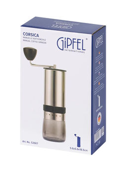 52667 GIPFEL Кофемолка ручная CORSICA. Материал корпуса: нерж.сталь 18/10. Материал жерновов: нерж.сталь 420.