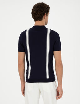 Темно-синяя трикотажная футболка узкого кроя с воротником-поло - Cacharel фото 5