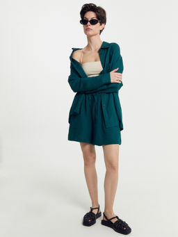 Рубашка женская изумрудно-зеленая из льна и вискозы изумруд 122955-1/1 - Mark formelle фото 3