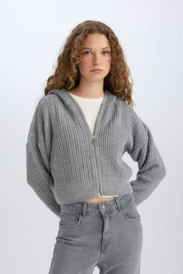 Regular Fit Kapusonlu Fermuarl? Triko H?rka