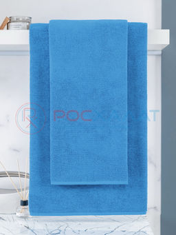 Махровое полотенце без бордюра голубое ПМ-62 50х90