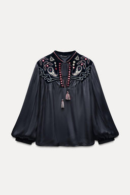 CONTRAST VELVET BLOUSE - Zara фото 5