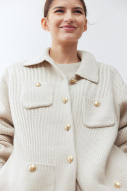 Cardigan en punto acanalado de lana