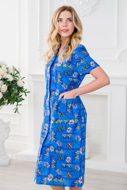 Халат женский из бязи Ирина голубой макси