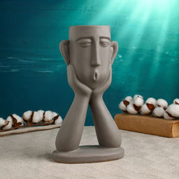 Фигурное кашпо для цветов Голова юноши, 600 мл, h=26 см, керамика, серое